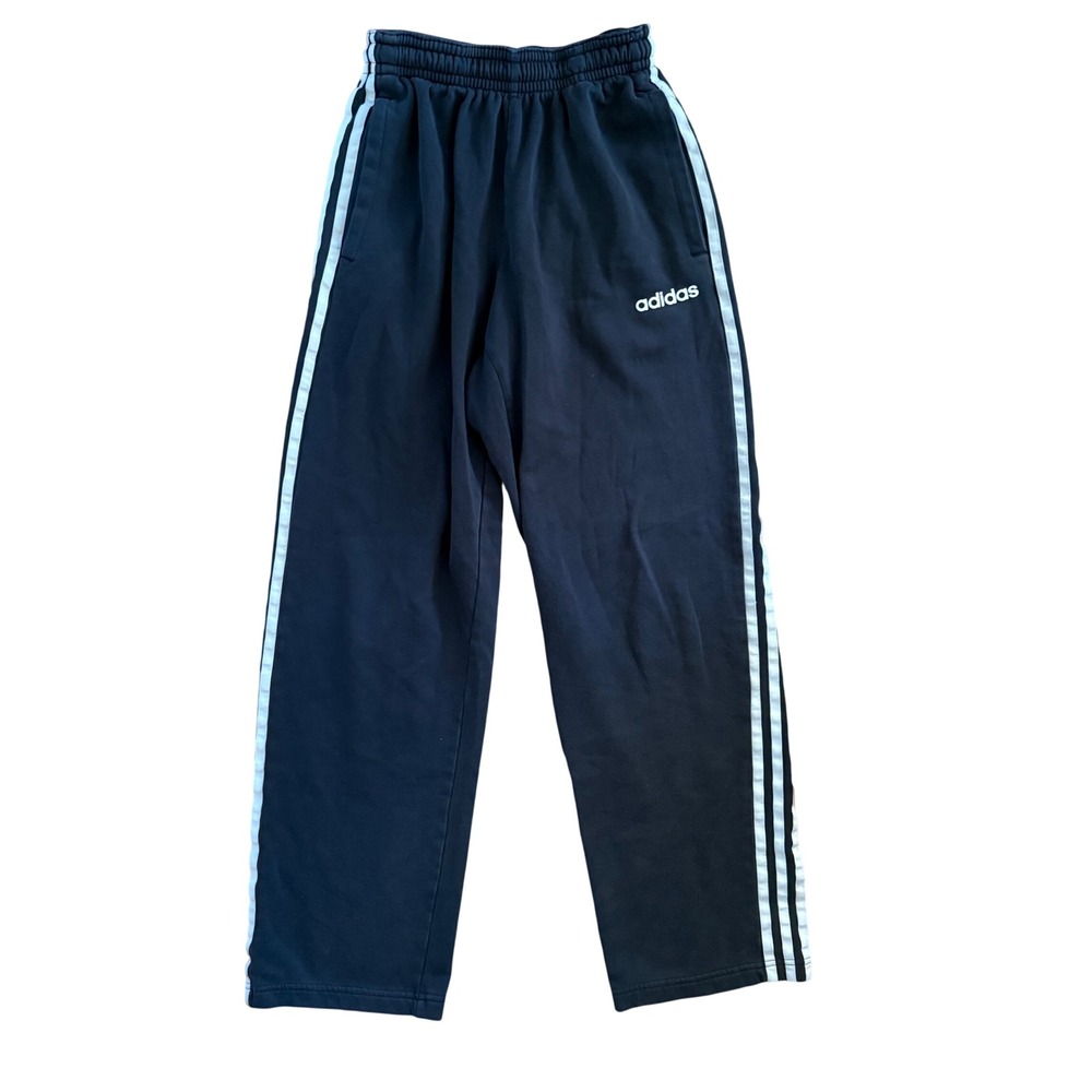 Adidas‎ Womens Fleece Sweatpants Black White 3-Stripe Straight Leg Joggers Small